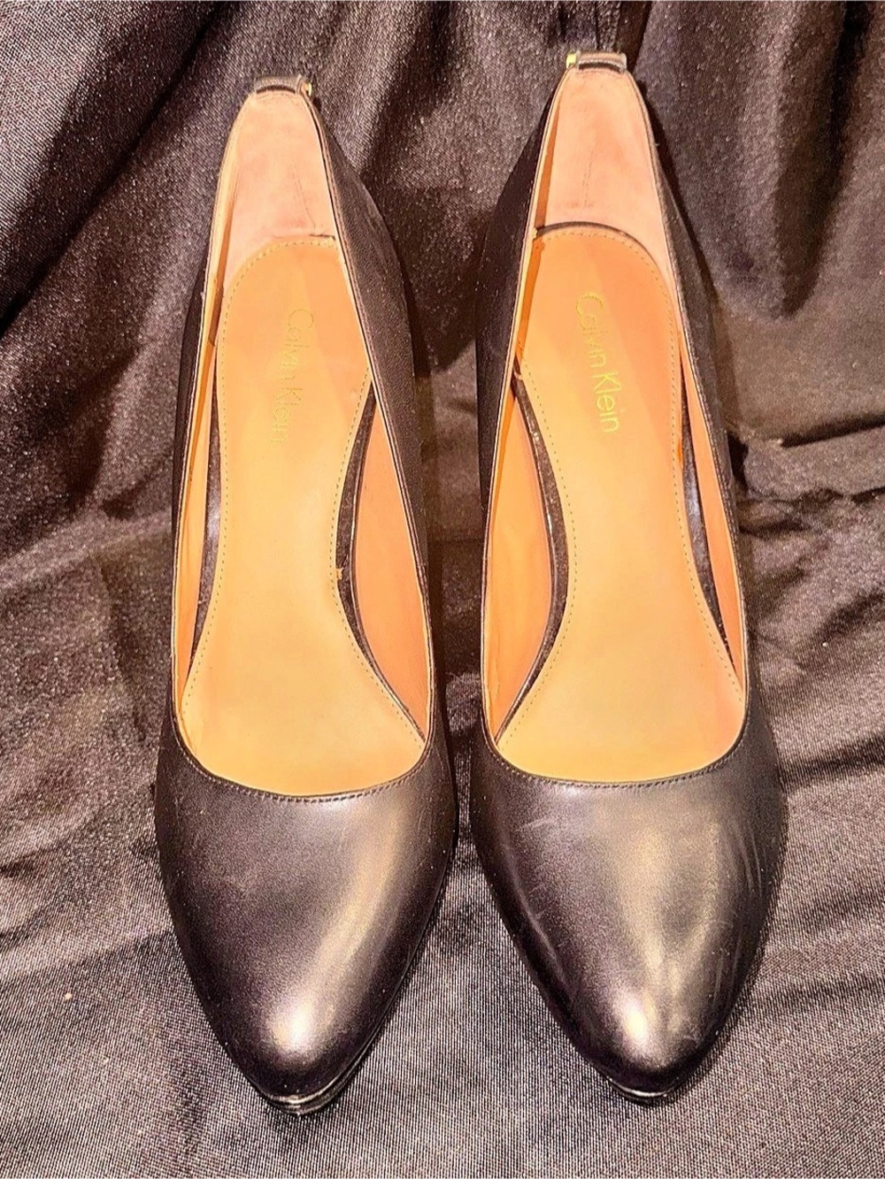 Calvin Klein Platform Black Leather Pump (4” heel) - Sz. 7.5